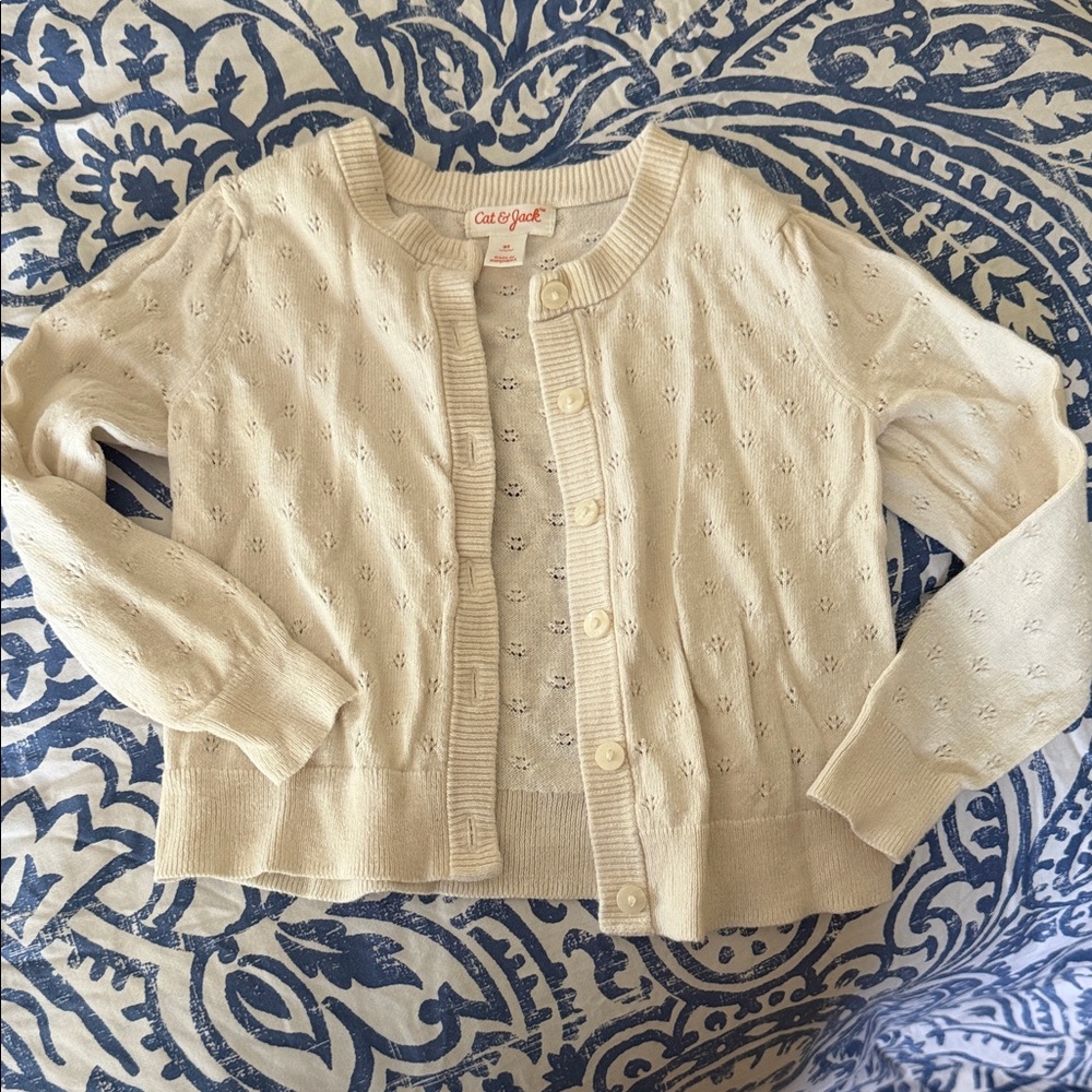 Cat & Jack Ivory Eyelet 3T Button-Front Cardigan
